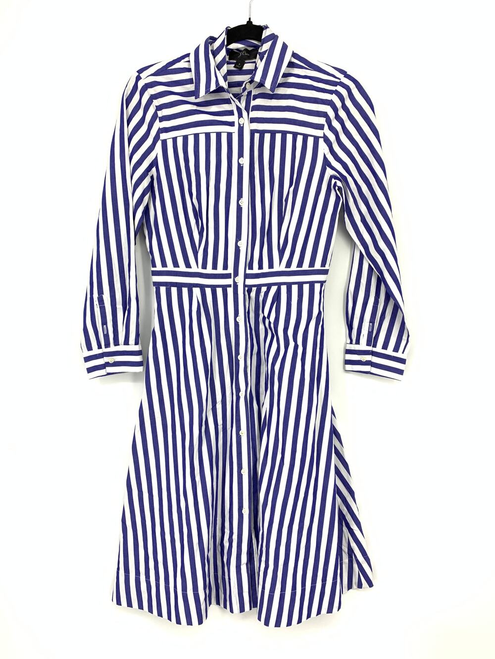J. Crew Tie Waist Shirt Dress Womens Size 4 Blue White Striped Long Sleeve - Picture 1 of 6